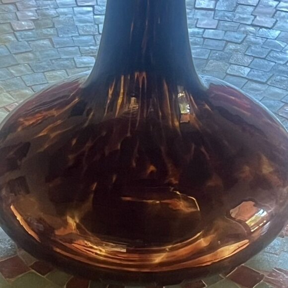 Mid-Century Tortoise Shell Murano Style Hand Blown Glass Vase Brown Amber Gift - Picture 5 of 6
